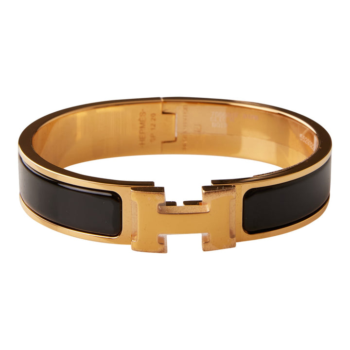 Top quality Hermes Black Clic Clac H Narrow Enamel Bracelet PM GHW