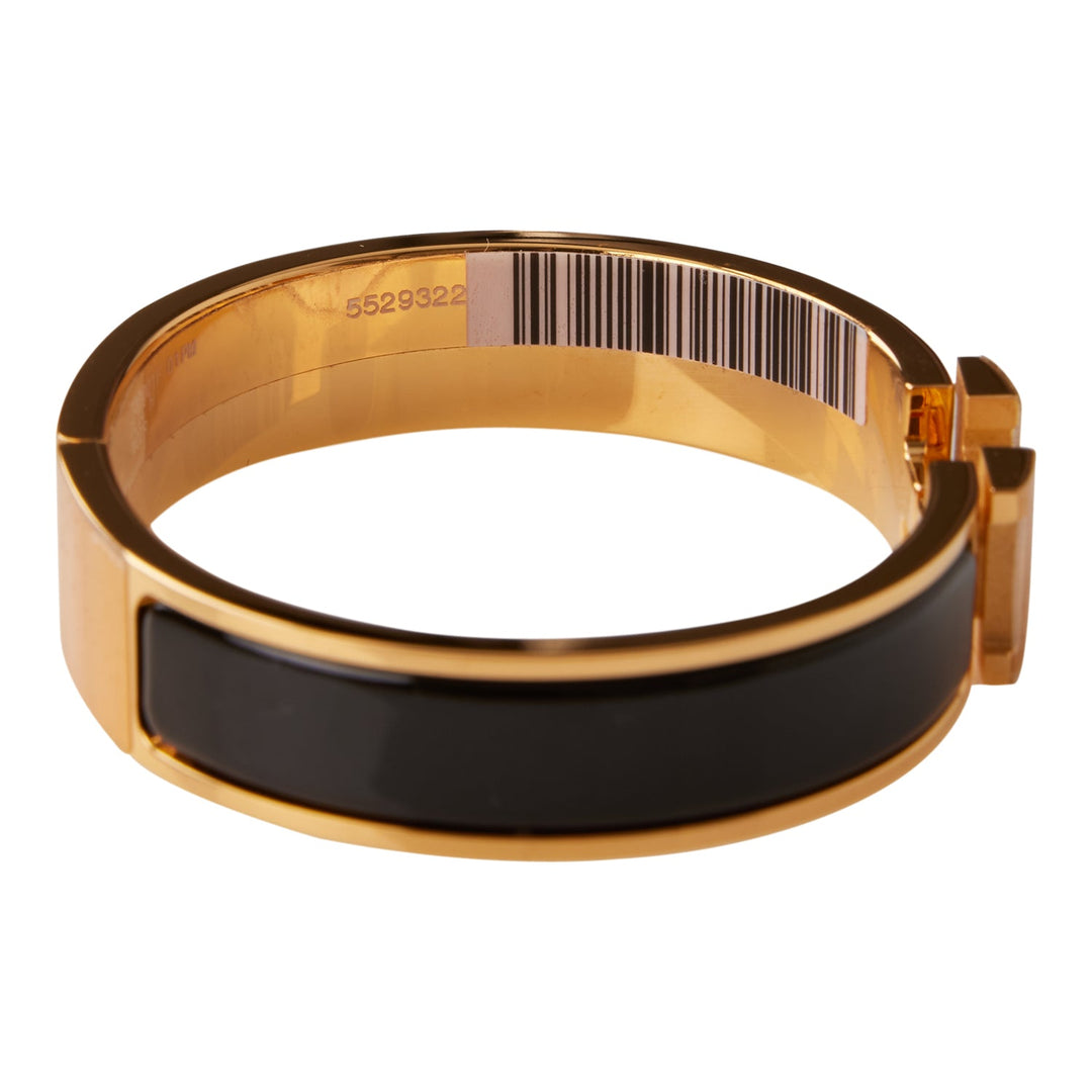 Top quality Hermes Black Clic Clac H Narrow Enamel Bracelet PM GHW