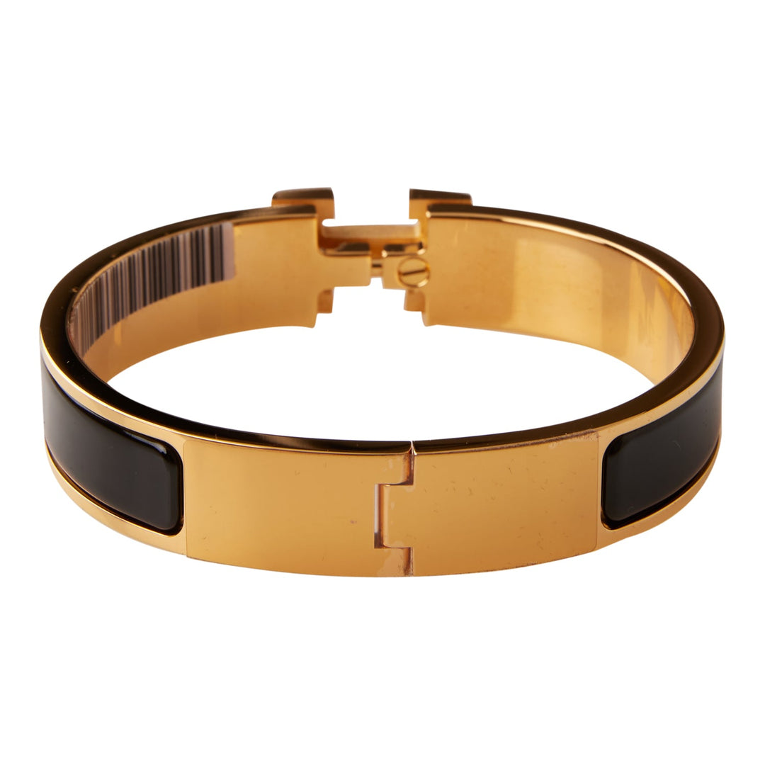 Top quality Hermes Black Clic Clac H Narrow Enamel Bracelet PM GHW