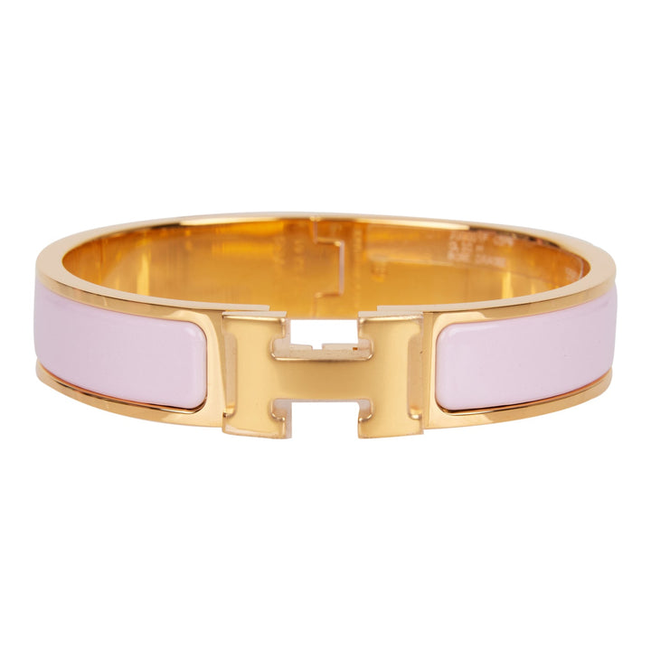 Top quality Hermes Rose Dragee Clic Clac H Narrow Enamel Bracelet PM GHW