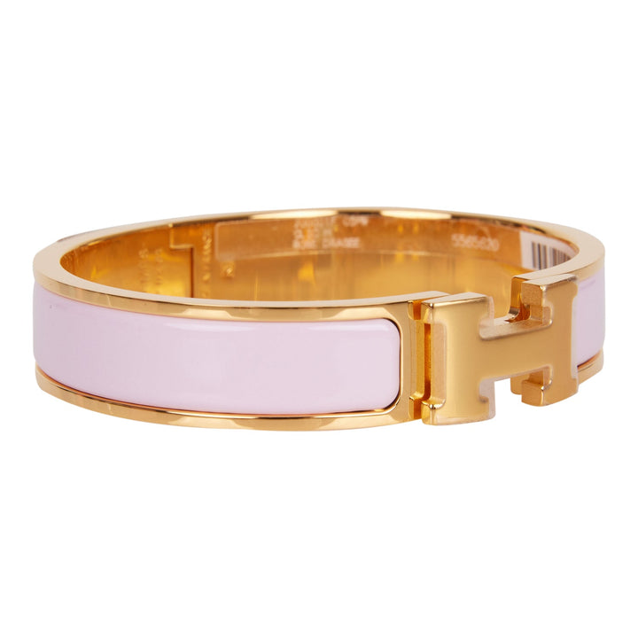 Top quality Hermes Rose Dragee Clic Clac H Narrow Enamel Bracelet PM GHW