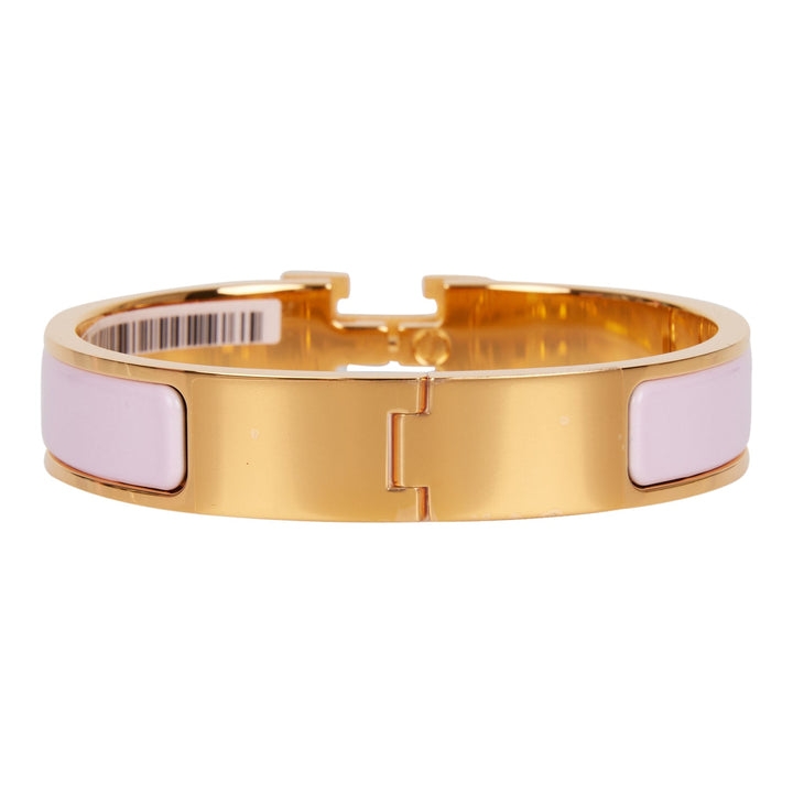 Top quality Hermes Rose Dragee Clic Clac H Narrow Enamel Bracelet PM GHW