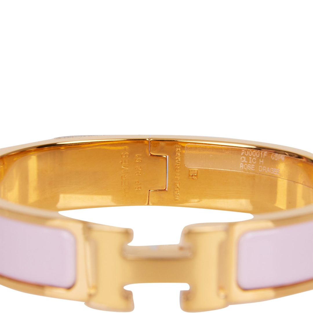 Top quality Hermes Rose Dragee Clic Clac H Narrow Enamel Bracelet PM GHW