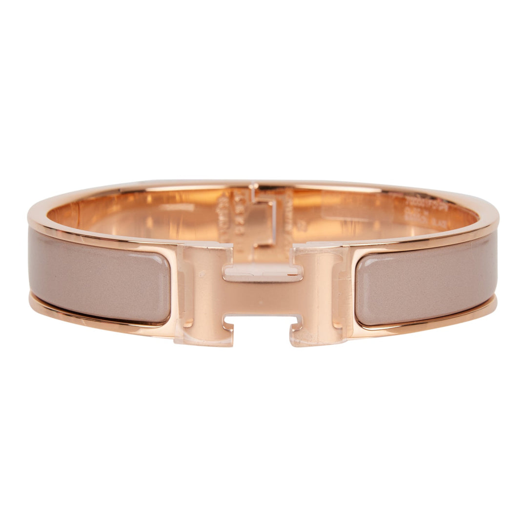 Top quality Hermes Marron Glace Clic Clac H Narrow Enamel Bracelet PM RGHW