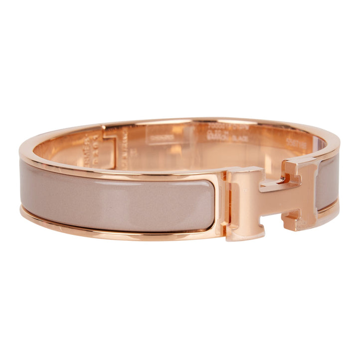 Top quality Hermes Marron Glace Clic Clac H Narrow Enamel Bracelet PM RGHW