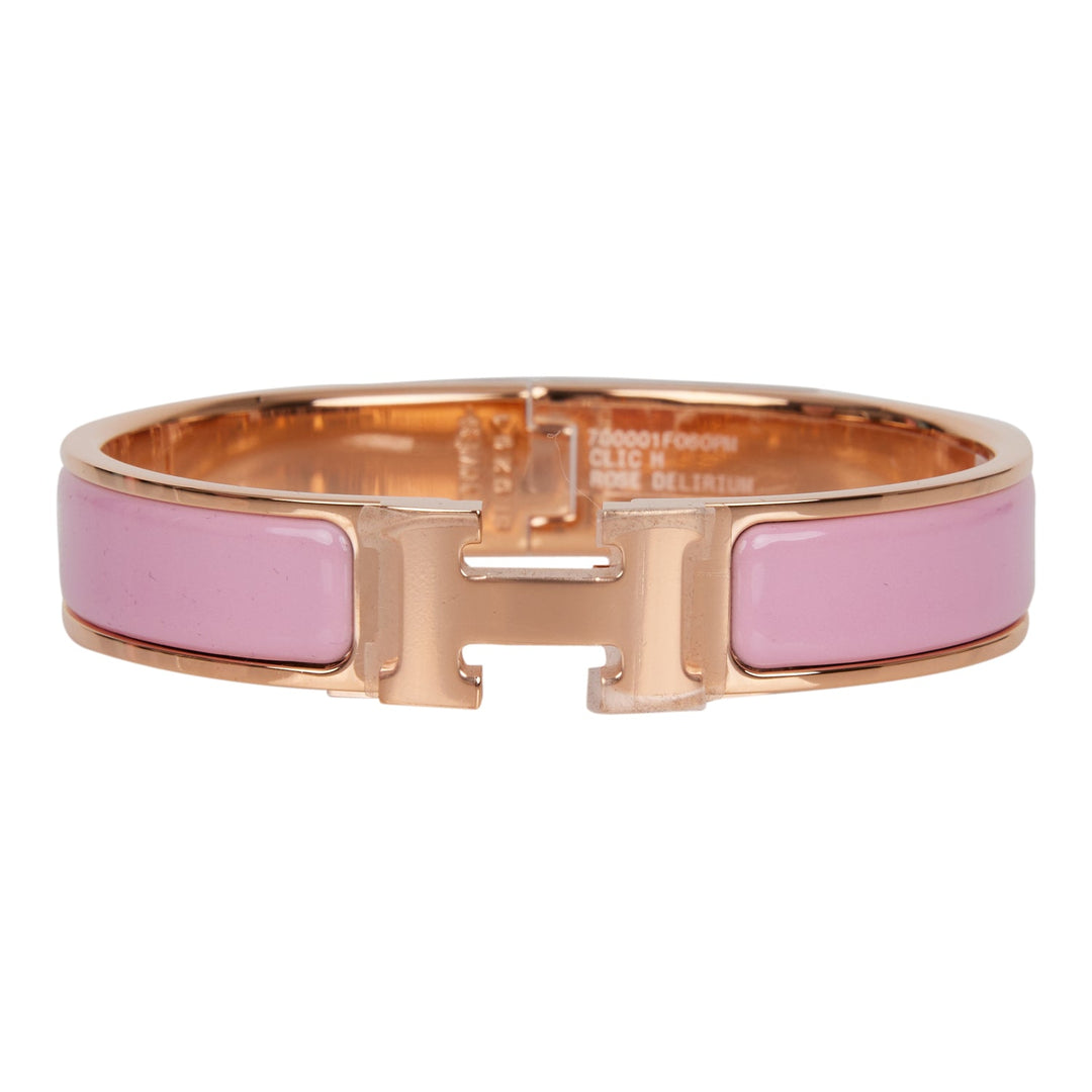 Top quality Hermes Rose Delirium Clic Clac H Narrow Enamel Bracelet PM RGHW