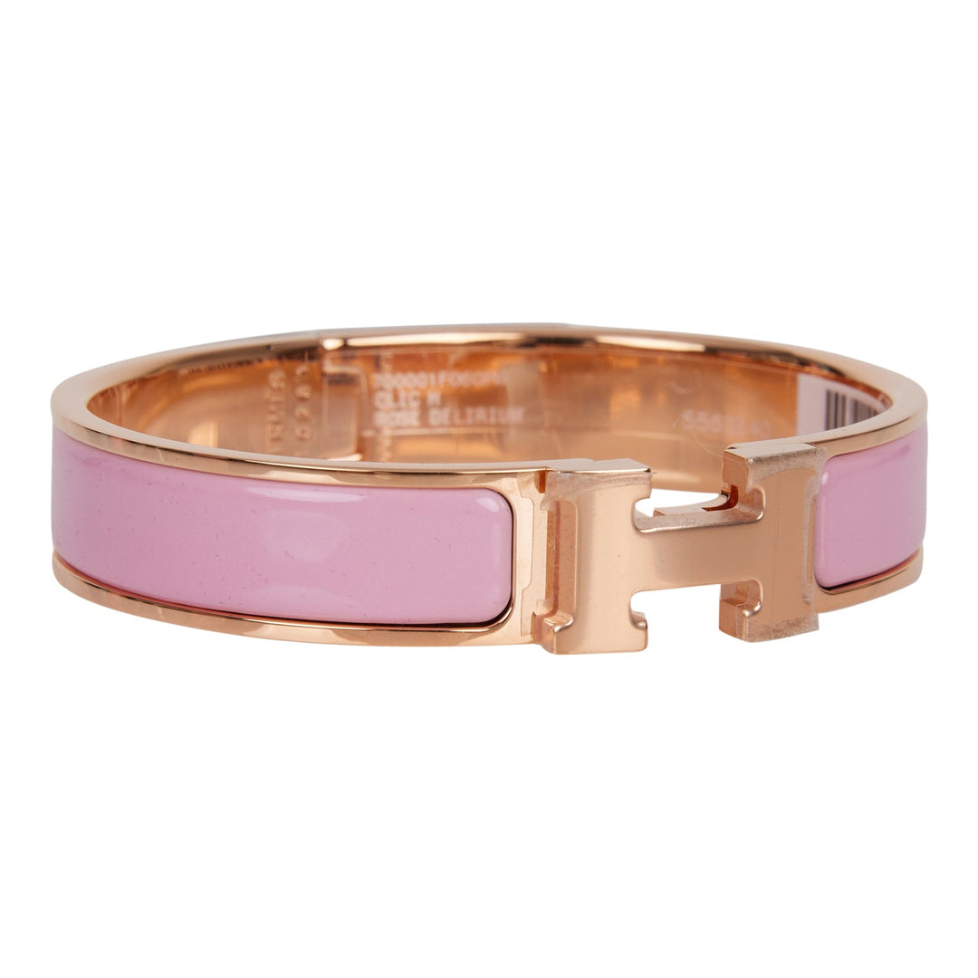 Top quality Hermes Rose Delirium Clic Clac H Narrow Enamel Bracelet PM RGHW