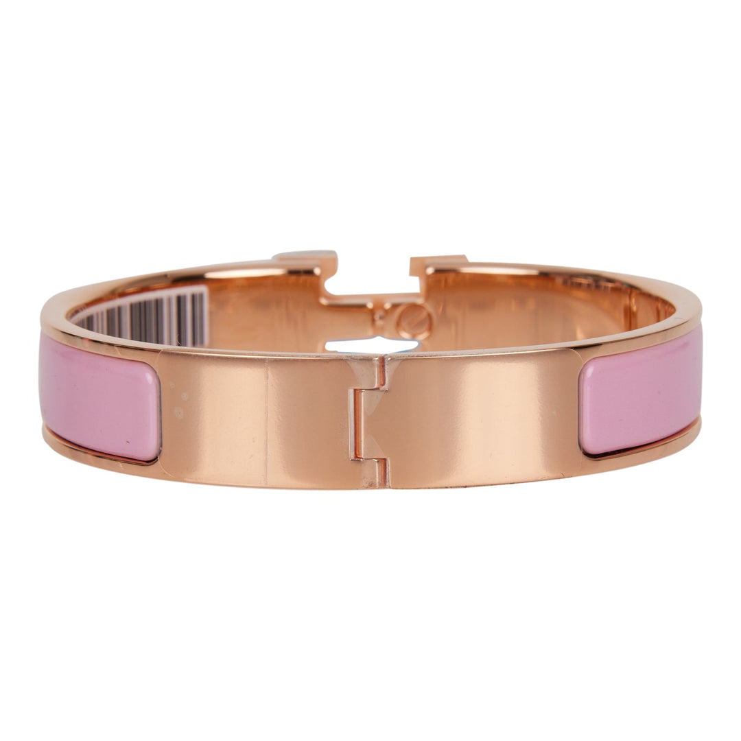 Top quality Hermes Rose Delirium Clic Clac H Narrow Enamel Bracelet PM RGHW