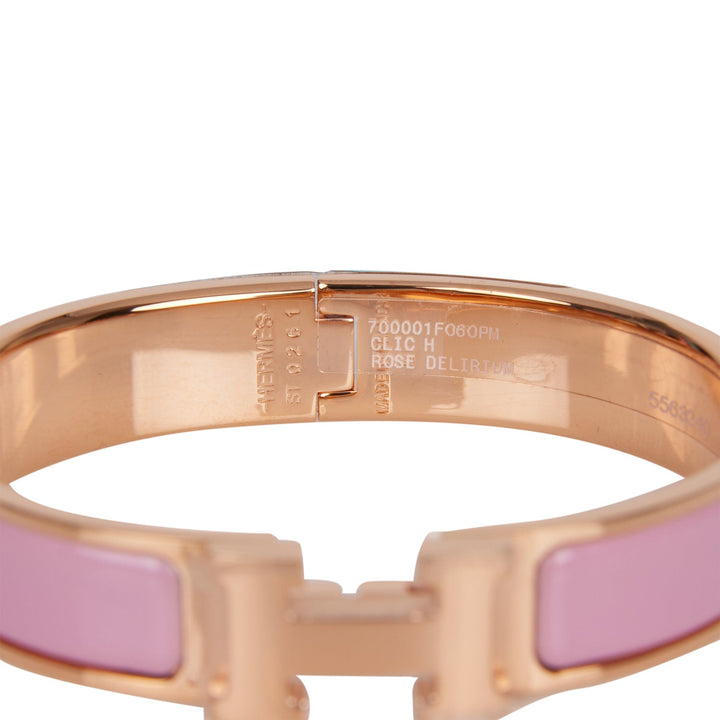 Top quality Hermes Rose Delirium Clic Clac H Narrow Enamel Bracelet PM RGHW