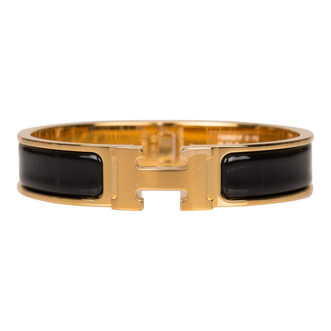 Top quality Hermes Black Clic Clac H Narrow Enamel Bracelet PM GHW