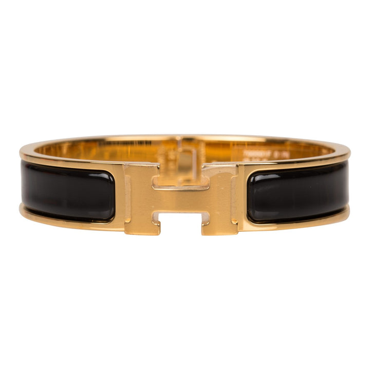 Top quality Hermes Black Clic Clac H Narrow Enamel Bracelet PM GHW
