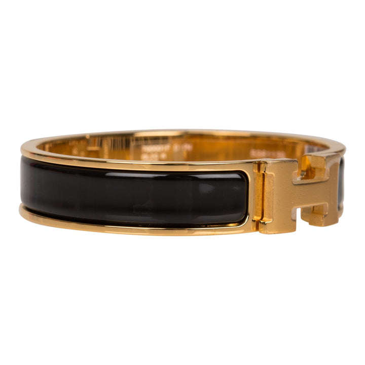 Top quality Hermes Black Clic Clac H Narrow Enamel Bracelet PM GHW