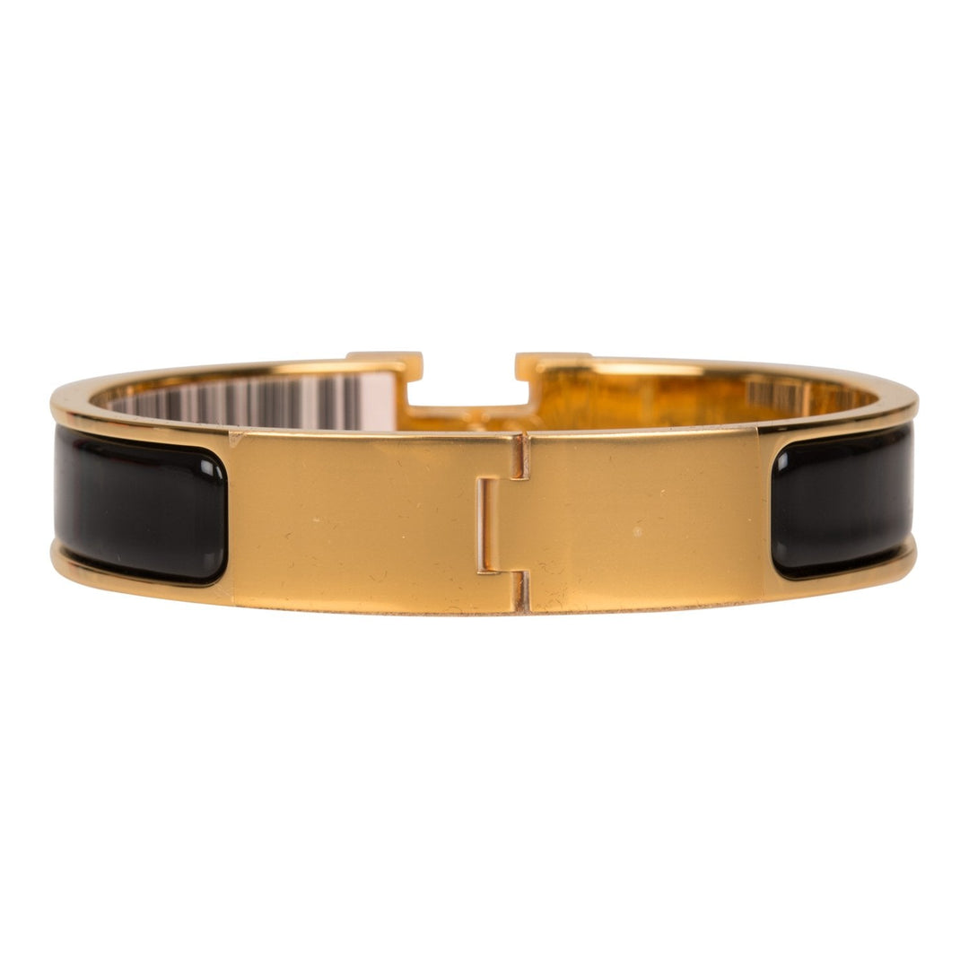 Top quality Hermes Black Clic Clac H Narrow Enamel Bracelet PM GHW