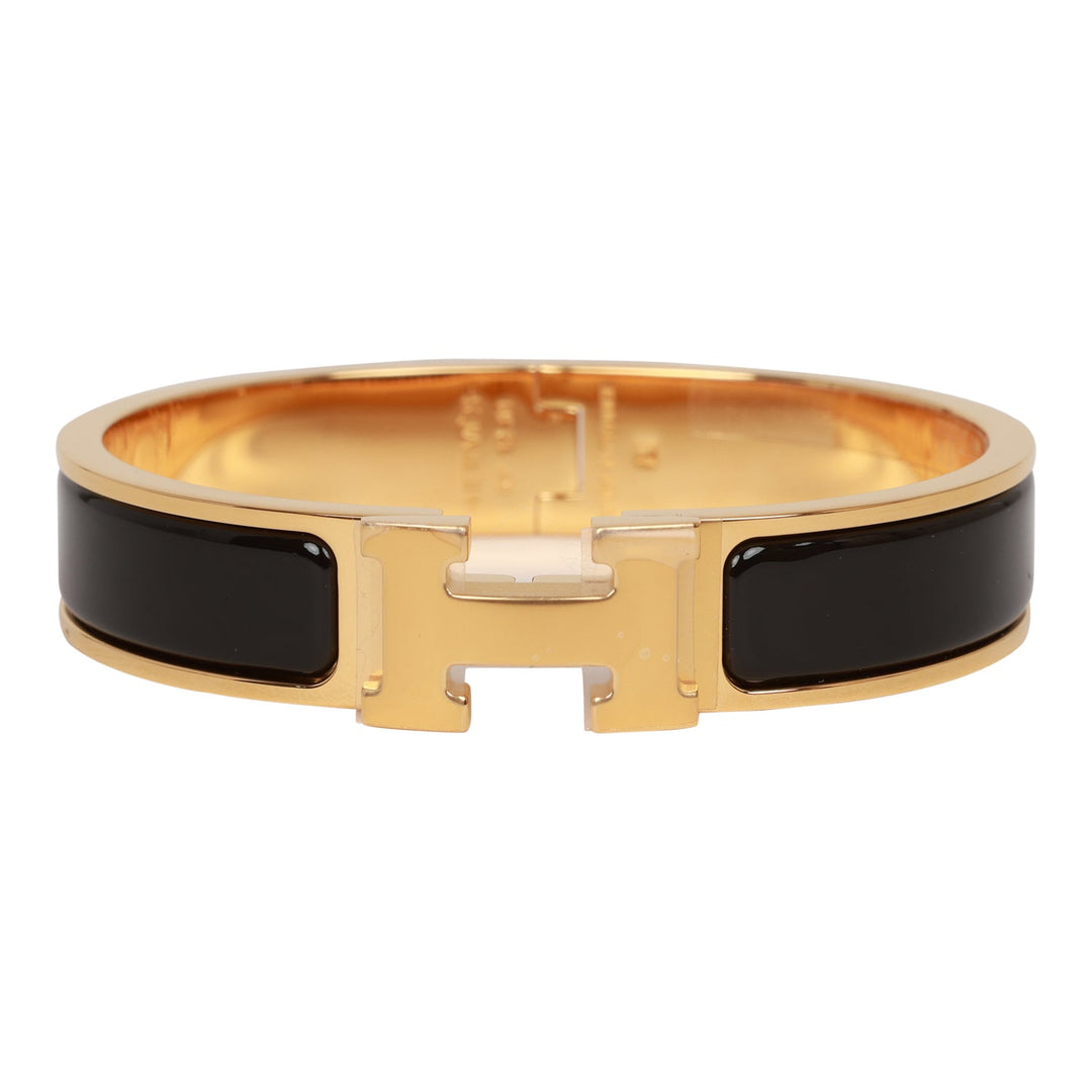 Top quality Hermes Black Clic Clac H Narrow Enamel Bracelet PM GHW