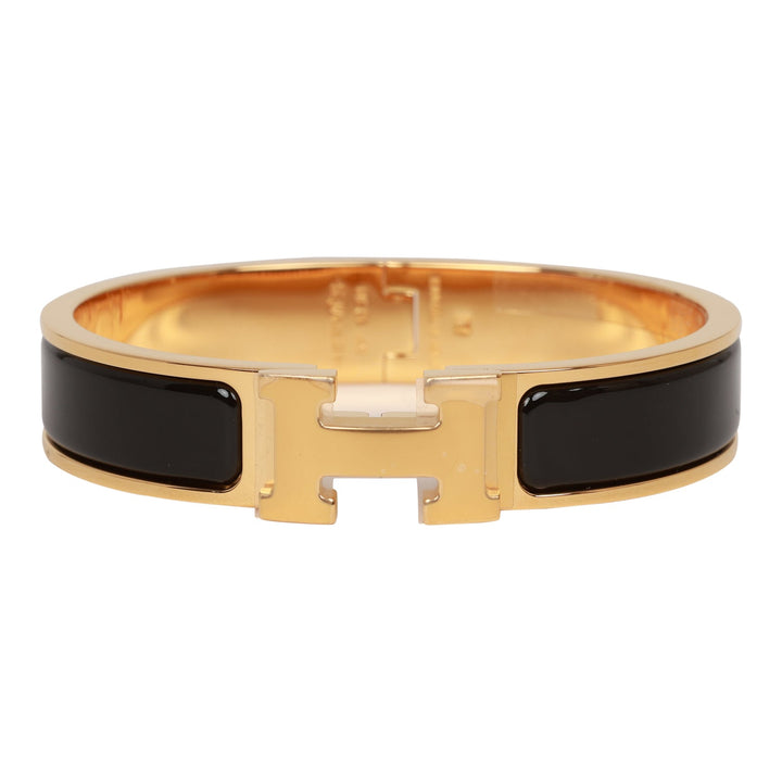 Top quality Hermes Black Clic Clac H Narrow Enamel Bracelet PM GHW