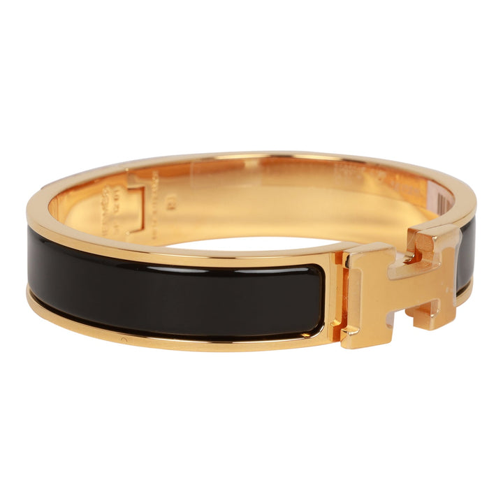 Top quality Hermes Black Clic Clac H Narrow Enamel Bracelet PM GHW