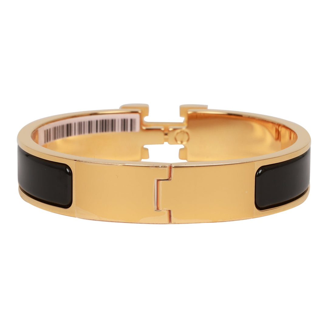 Top quality Hermes Black Clic Clac H Narrow Enamel Bracelet PM GHW