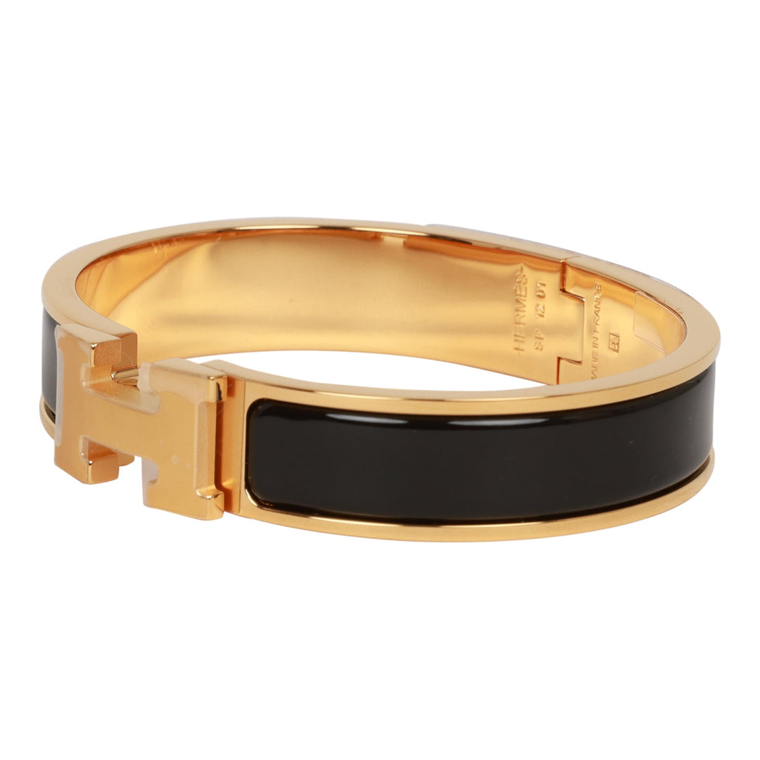 Top quality Hermes Black Clic Clac H Narrow Enamel Bracelet PM GHW