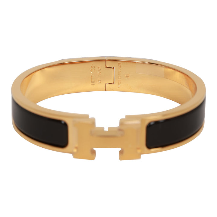 Top quality Hermes Black Clic Clac H Narrow Enamel Bracelet PM GHW
