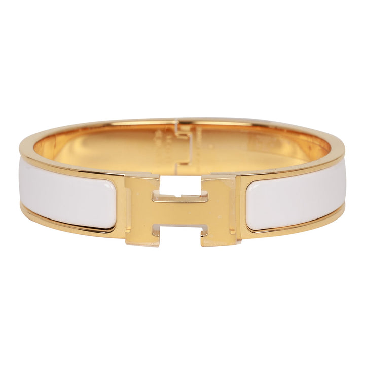 Top quality Hermes White Clic Clac H Narrow Enamel Bracelet PM GHW