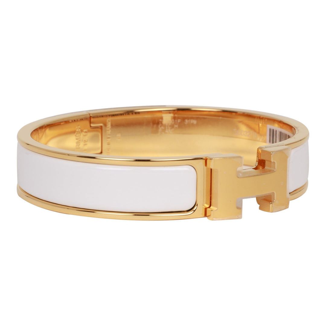 Top quality Hermes White Clic Clac H Narrow Enamel Bracelet PM GHW