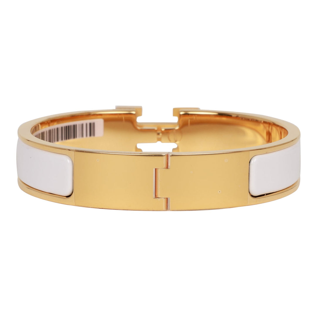 Top quality Hermes White Clic Clac H Narrow Enamel Bracelet PM GHW