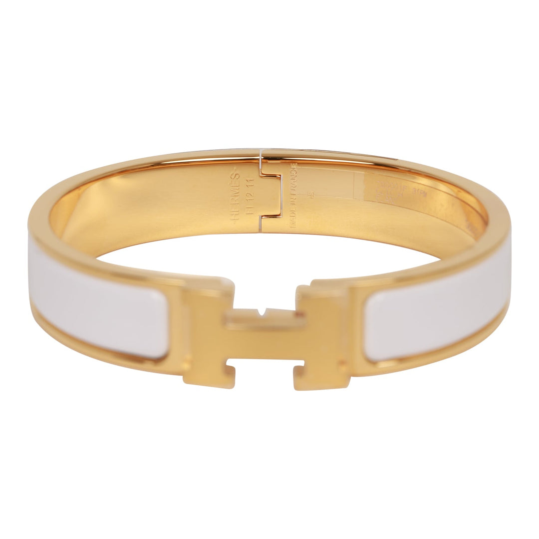 Top quality Hermes White Clic Clac H Narrow Enamel Bracelet PM GHW