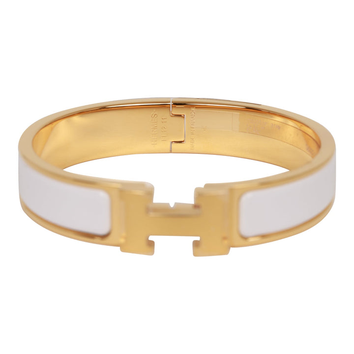 Top quality Hermes White Clic Clac H Narrow Enamel Bracelet PM GHW