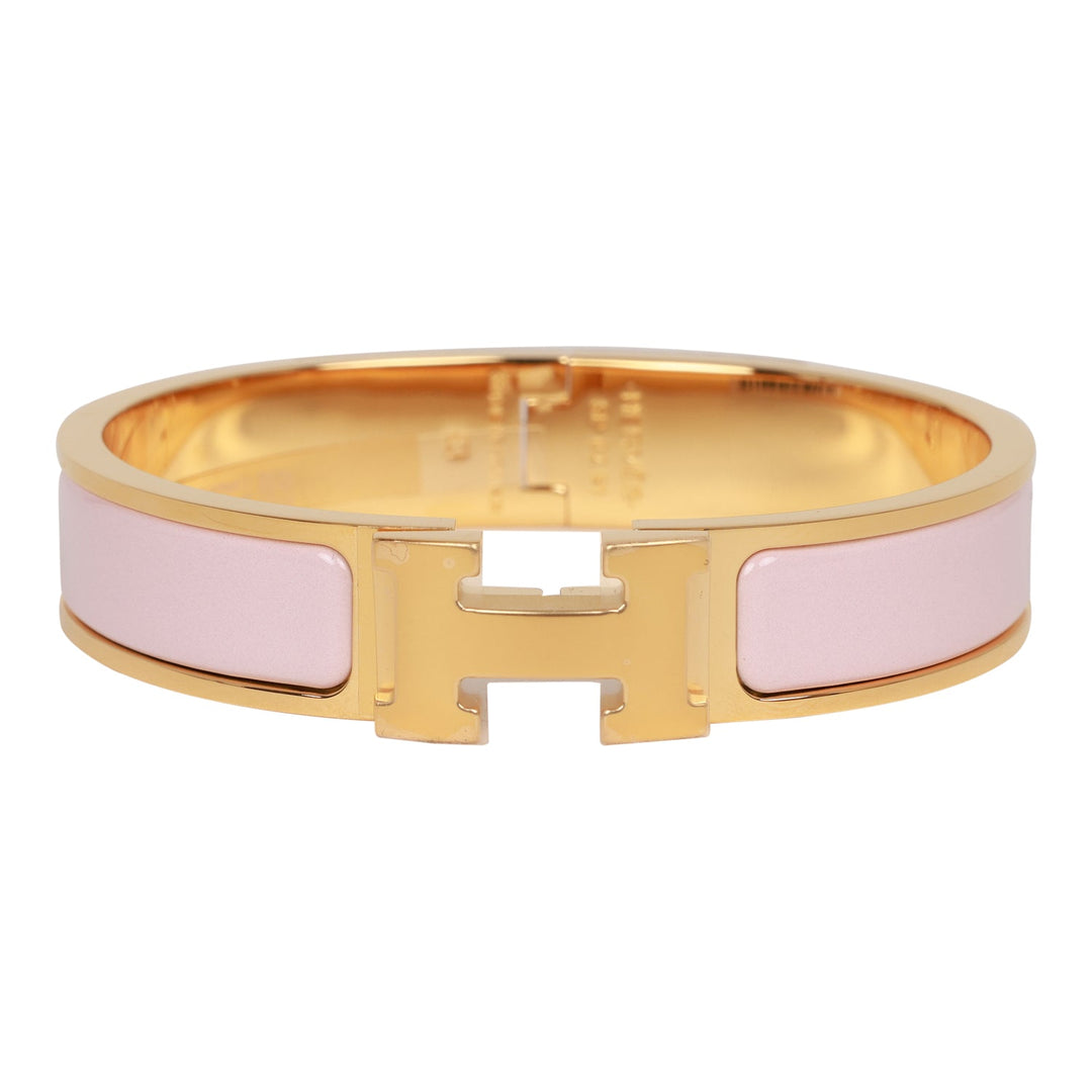 Top quality Hermes Rose Dragee Clic Clac H Narrow Enamel Bracelet PM GHW