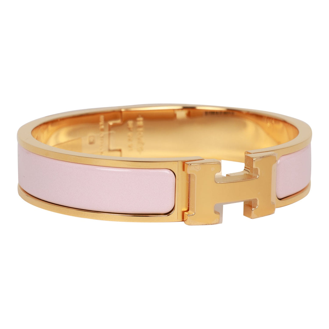 Top quality Hermes Rose Dragee Clic Clac H Narrow Enamel Bracelet PM GHW