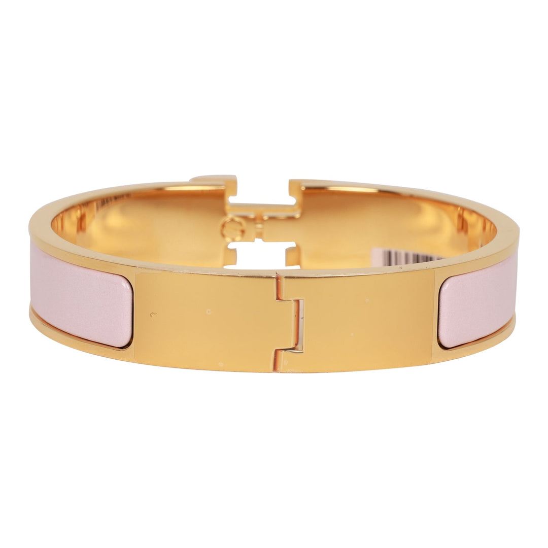Top quality Hermes Rose Dragee Clic Clac H Narrow Enamel Bracelet PM GHW