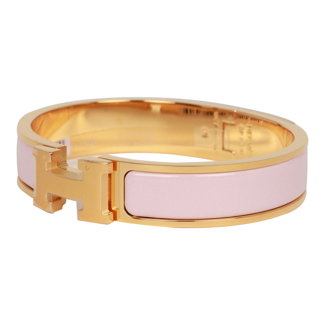 Top quality Hermes Rose Dragee Clic Clac H Narrow Enamel Bracelet PM GHW