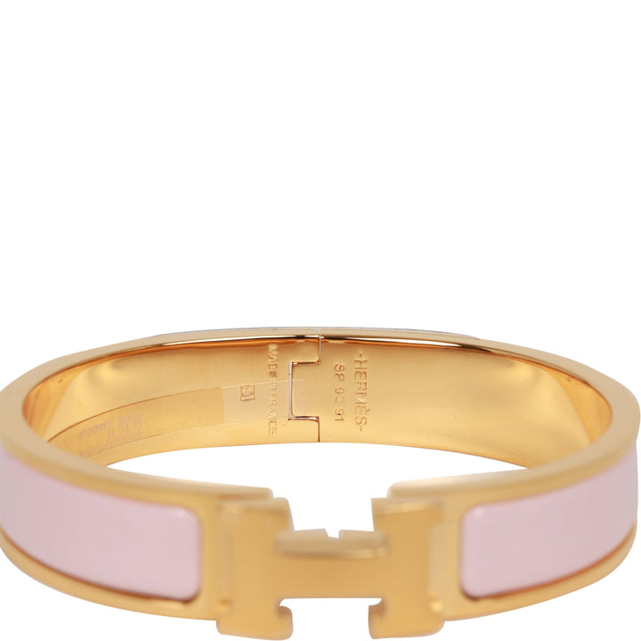 Top quality Hermes Rose Dragee Clic Clac H Narrow Enamel Bracelet PM GHW