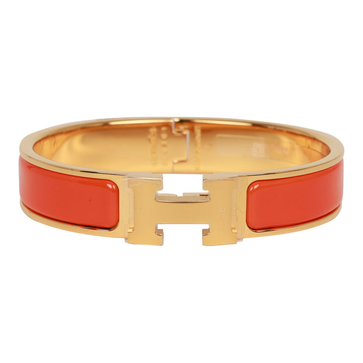 Top quality Hermes Orange Clic Clac H Narrow Enamel Bracelet PM GHW