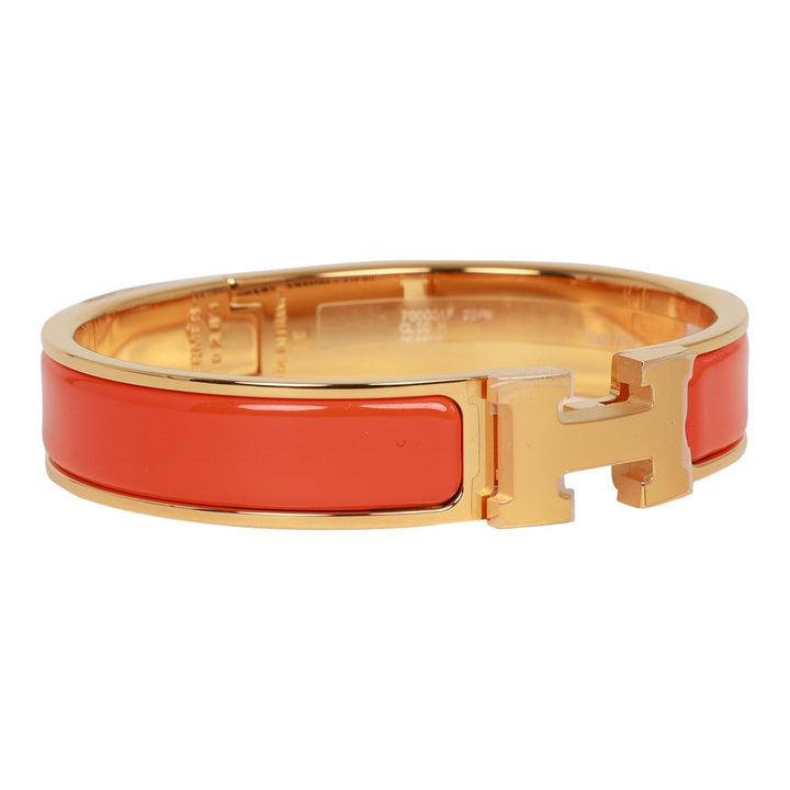 Top quality Hermes Orange Clic Clac H Narrow Enamel Bracelet PM GHW