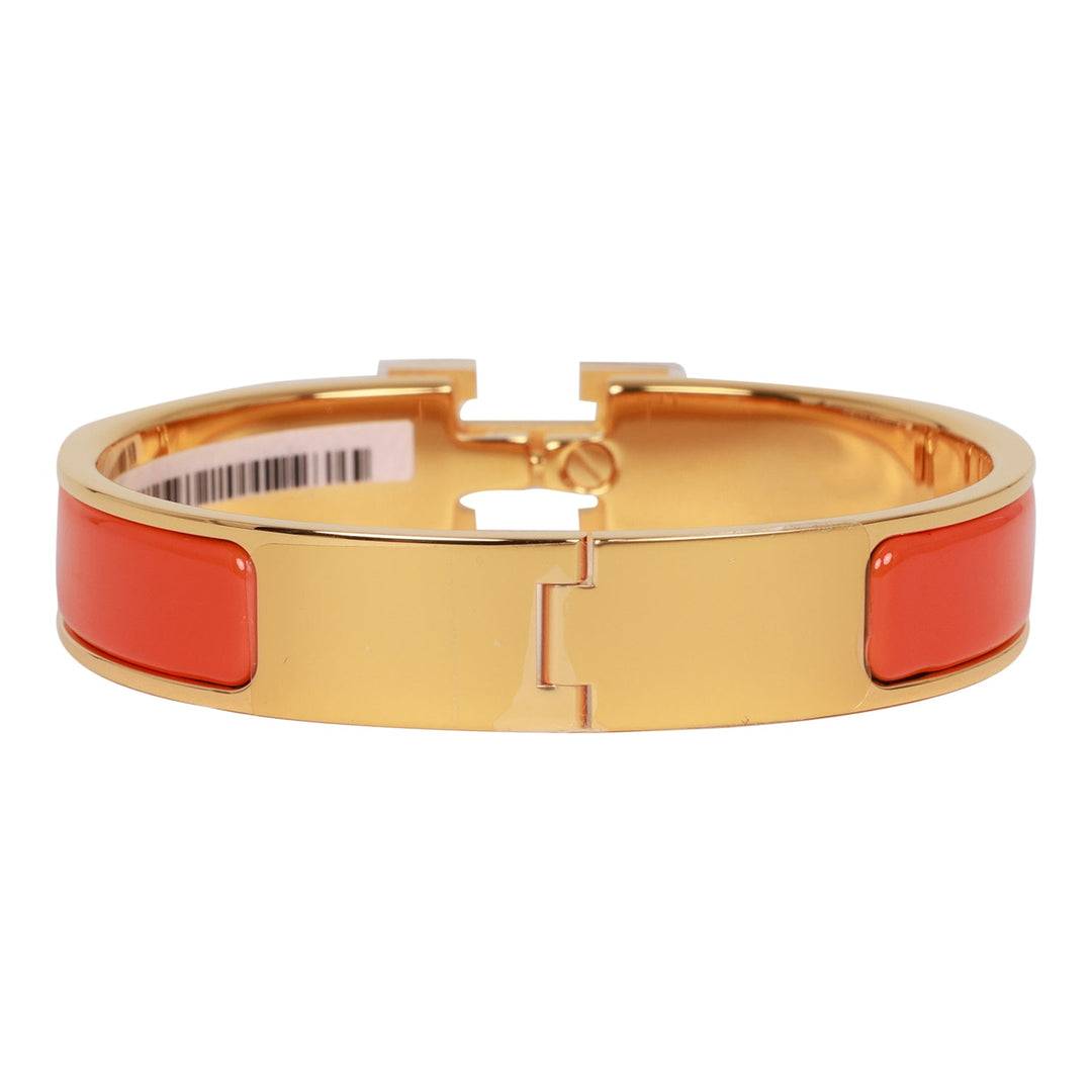 Top quality Hermes Orange Clic Clac H Narrow Enamel Bracelet PM GHW