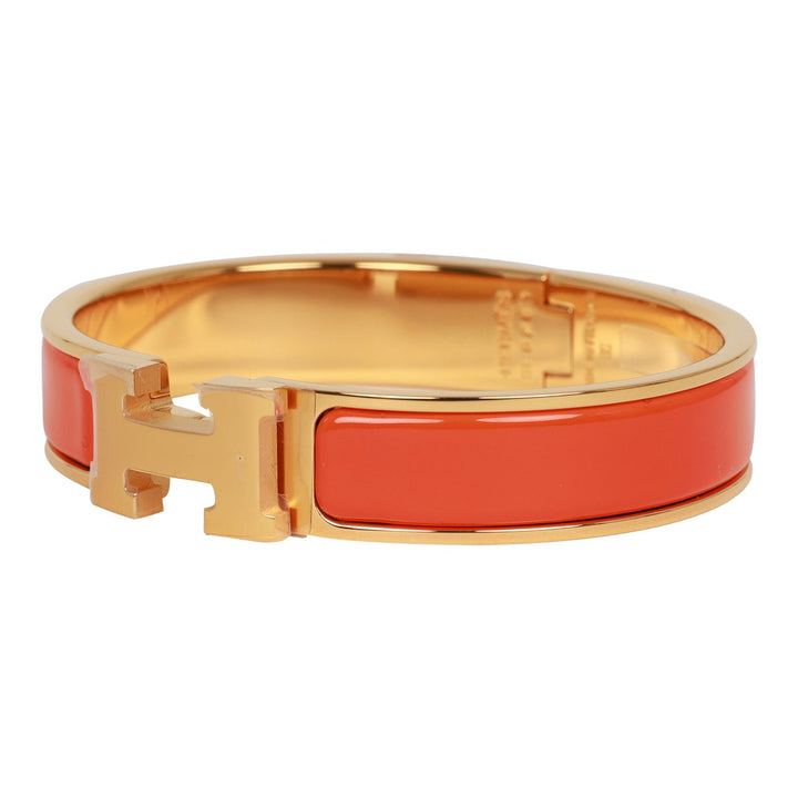 Top quality Hermes Orange Clic Clac H Narrow Enamel Bracelet PM GHW