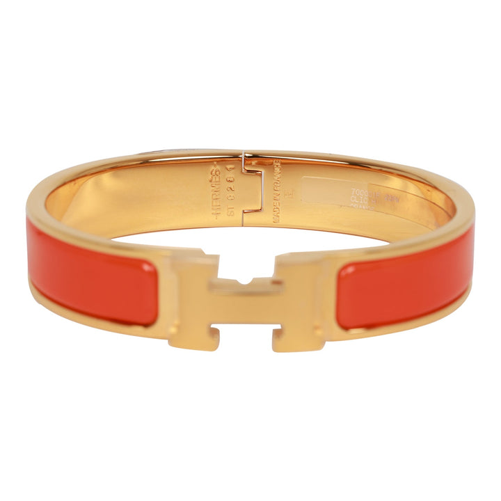 Top quality Hermes Orange Clic Clac H Narrow Enamel Bracelet PM GHW