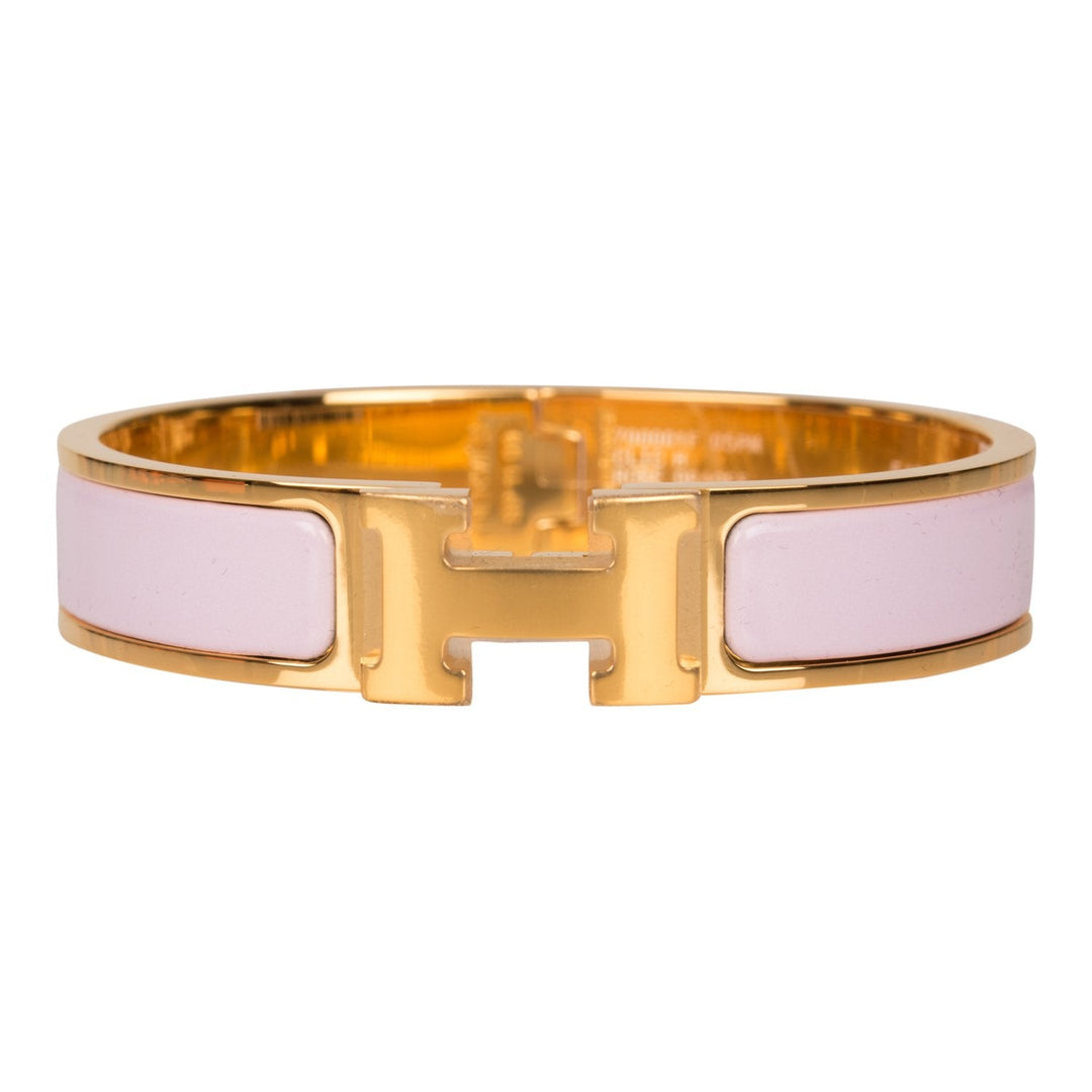 Top quality Hermes Rose Dragee Clic Clac H Narrow Enamel Bracelet PM GHW