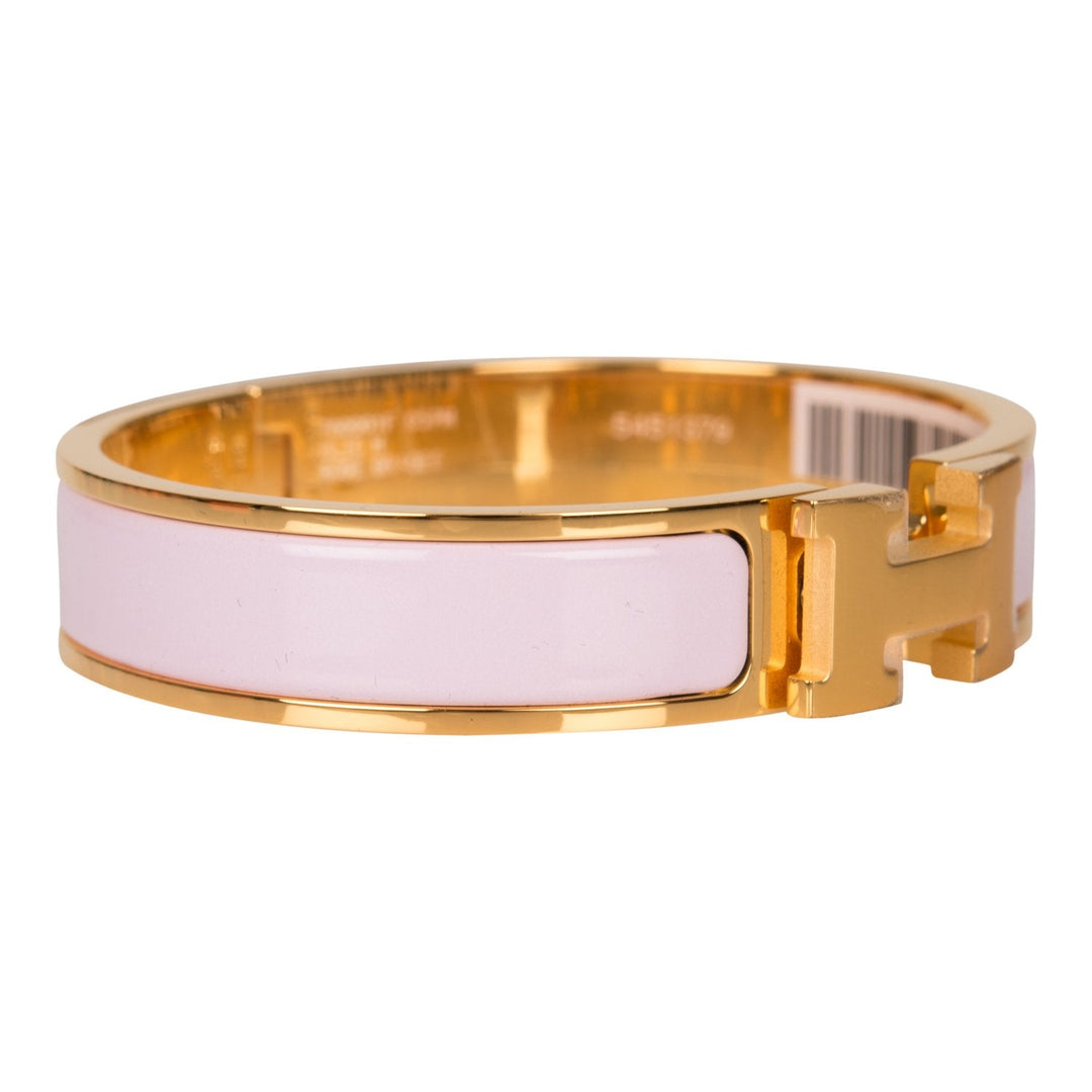 Top quality Hermes Rose Dragee Clic Clac H Narrow Enamel Bracelet PM GHW
