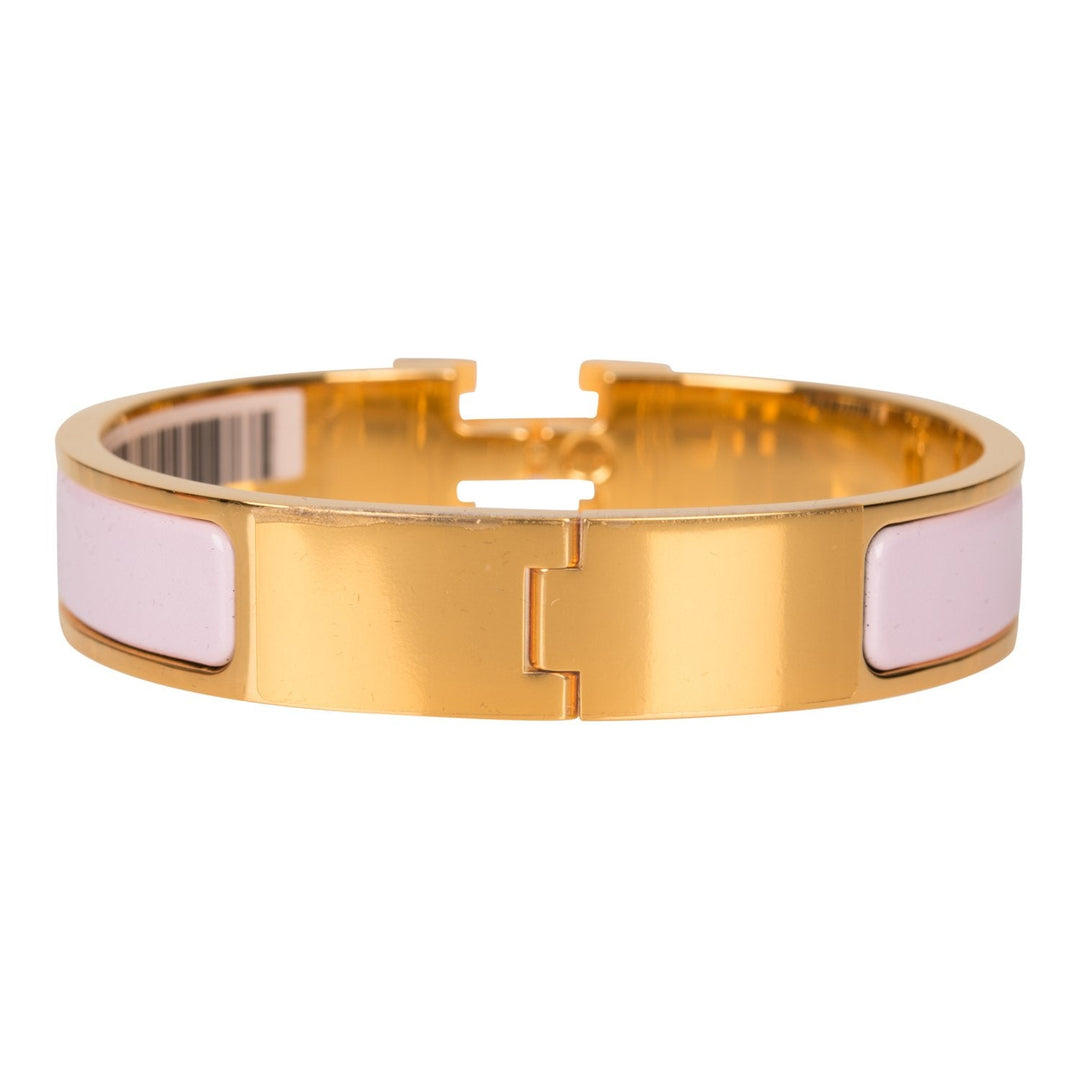 Top quality Hermes Rose Dragee Clic Clac H Narrow Enamel Bracelet PM GHW