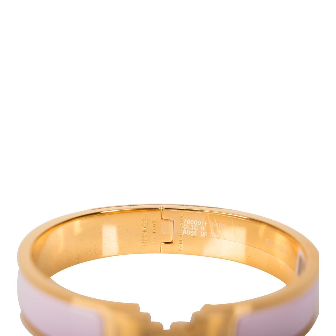 Top quality Hermes Rose Dragee Clic Clac H Narrow Enamel Bracelet PM GHW
