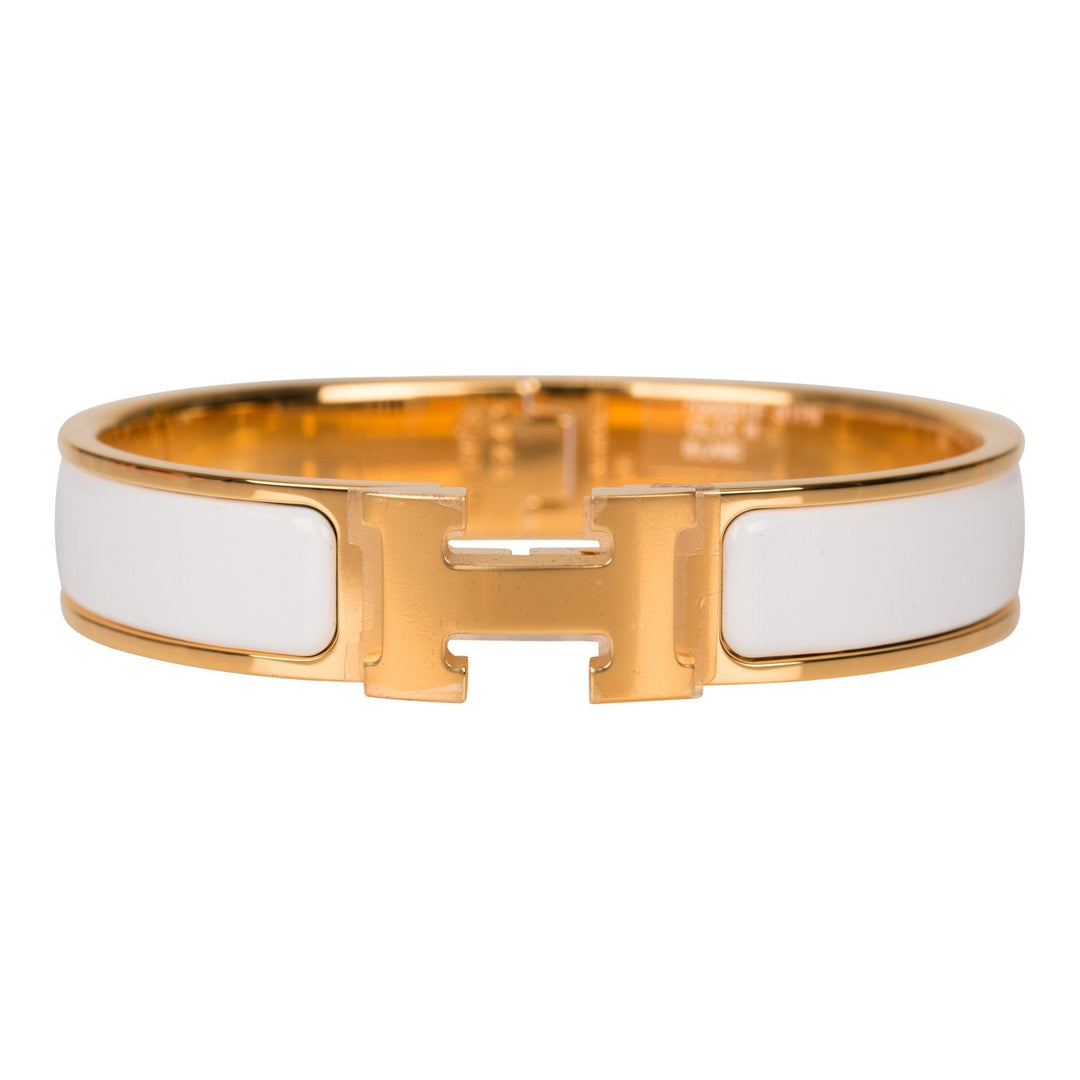 Top quality Hermes White Clic Clac H Narrow Enamel Bracelet PM GHW