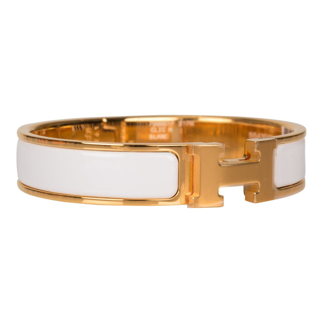 Top quality Hermes White Clic Clac H Narrow Enamel Bracelet PM GHW