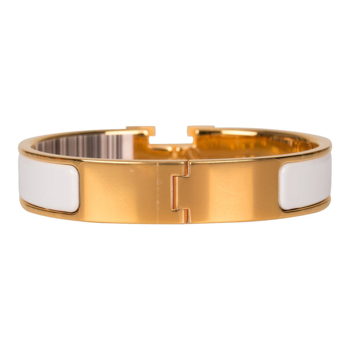 Top quality Hermes White Clic Clac H Narrow Enamel Bracelet PM GHW