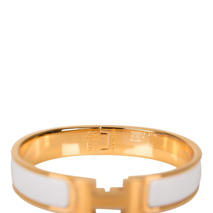 Top quality Hermes White Clic Clac H Narrow Enamel Bracelet PM GHW
