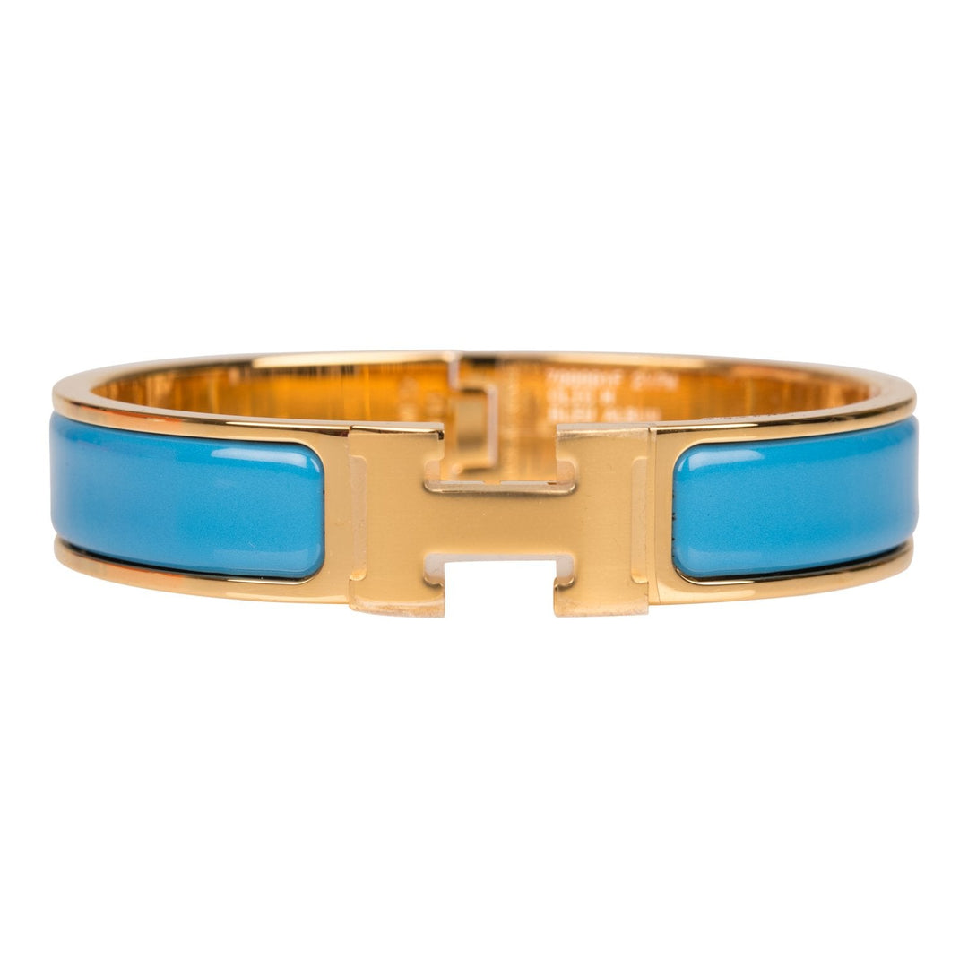 Top quality Hermes Bleu Album Clic Clac H Narrow Enamel Bracelet PM GHW
