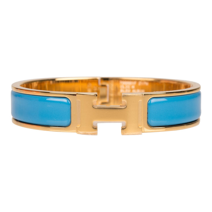 Top quality Hermes Bleu Album Clic Clac H Narrow Enamel Bracelet PM GHW