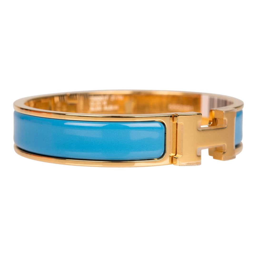 Top quality Hermes Bleu Album Clic Clac H Narrow Enamel Bracelet PM GHW