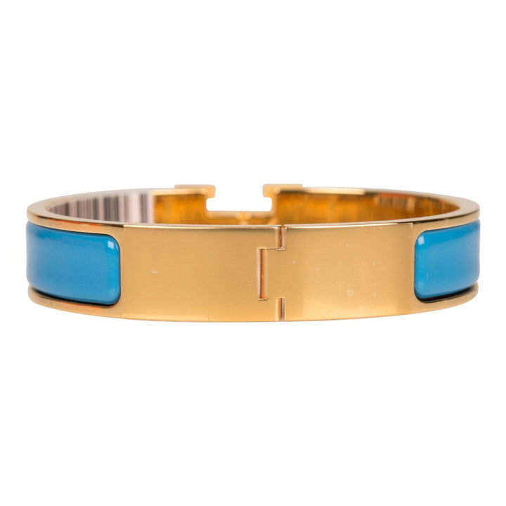 Top quality Hermes Bleu Album Clic Clac H Narrow Enamel Bracelet PM GHW